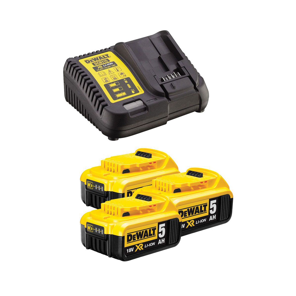 KIT de 3 batteries XR 18V 5Ah + chargeur de batterie - DeWALT - DCB1104P3-QW KIT de 3 batteries XR 18V 5Ah + chargeur de batterie - DeWALT - DCB1104P3-QW